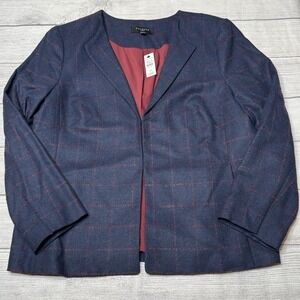 Talbots Wool Blend Navy Maroon Windowpane Blazer Size 16P Petite NWT